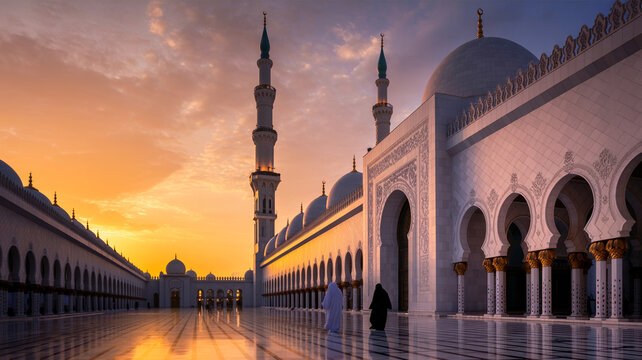 Grand mosque at sunset