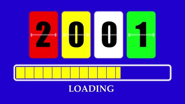 2001 Number Flip Loading Animation with Progress Bar. Futuristic Countdown Background 4K.