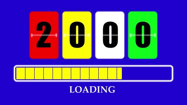 2000 Number Flip Loading Animation with Progress Bar. Futuristic Countdown Background 4K.
