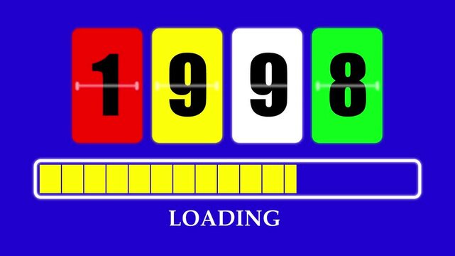 1998 Number Flip Loading Animation with Progress Bar. Futuristic Countdown Background 4K.