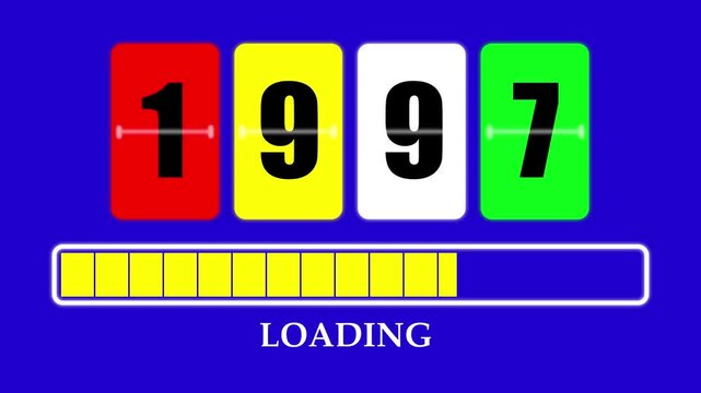 1997 Number Flip Loading Animation with Progress Bar. Futuristic Countdown Background 4K.