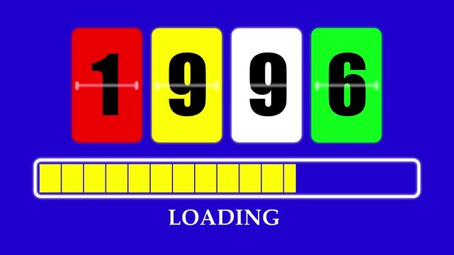 1996 Number Flip Loading Animation with Progress Bar. Futuristic Countdown Background 4K.
