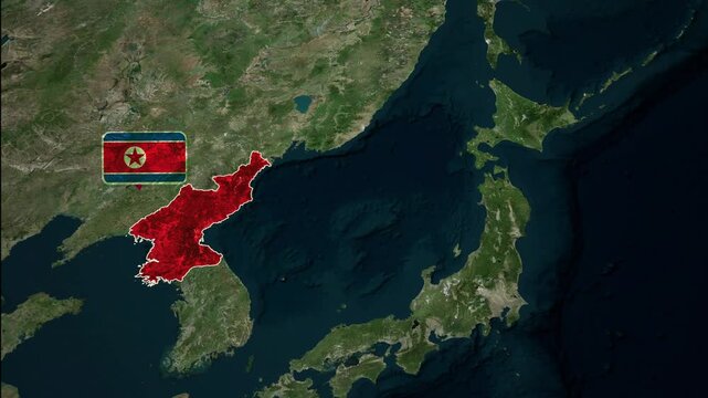 North Korea Satellite Map Animation Geopolitical Highlight 4K