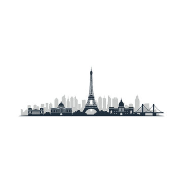 Eiffel Tower Paris City Skyline Silhouette.