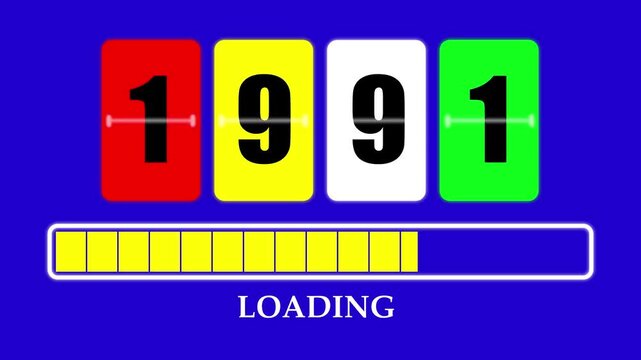 1991 Number Flip Loading Animation with Progress Bar. Futuristic Countdown Background 4K.