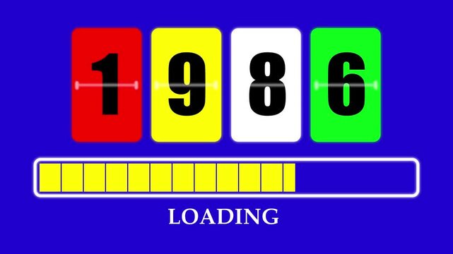1986 Number Flip Loading Animation with Progress Bar. Futuristic Countdown Background 4K.