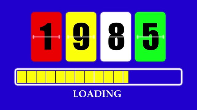 1985 Number Flip Loading Animation with Progress Bar. Futuristic Countdown Background 4K.