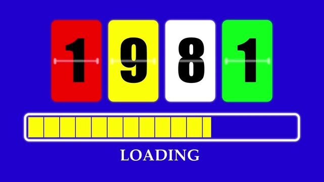 1981 Number Flip Loading Animation with Progress Bar. Futuristic Countdown Background 4K.