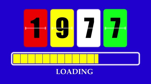1977 Number Flip Loading Animation with Progress Bar. Futuristic Countdown Background 4K.