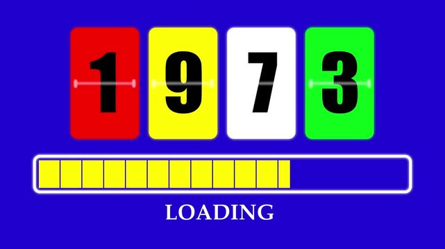 1973 Number Flip Loading Animation with Progress Bar. Futuristic Countdown Background 4K.