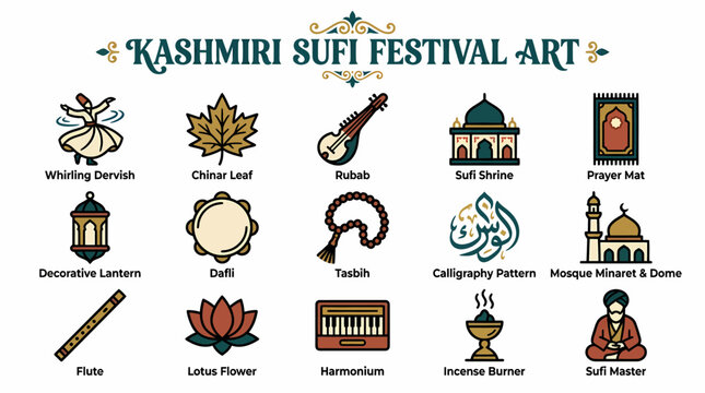 Kashmiri Sufi Festival Art Icons: Whirling Dervish, Sufi Shrine