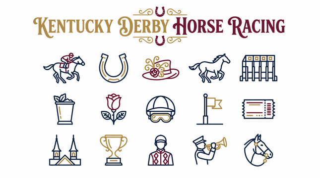 Kentucky Derby Horse Racing Icons Set