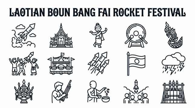 Laotian Boun Bang Fai Rocket Festival Icons