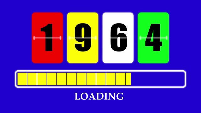 1964 Number Flip Loading Animation with Progress Bar. Futuristic Countdown Background 4K.