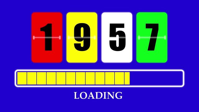 1957 Number Flip Loading Animation with Progress Bar. Futuristic Countdown Background 4K.