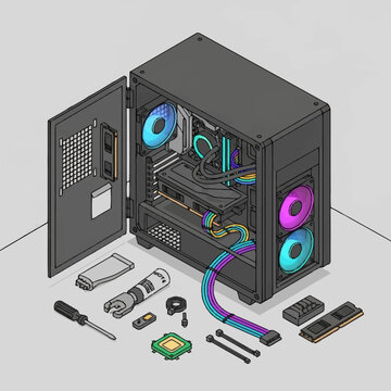 Computer hardware components and tools.