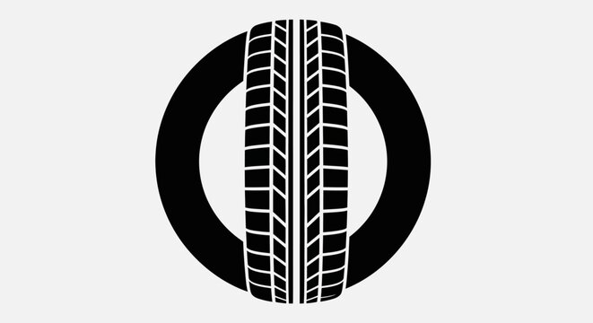 Minimalist graphic of a tire tread centered inside a black circle for automotive concepts