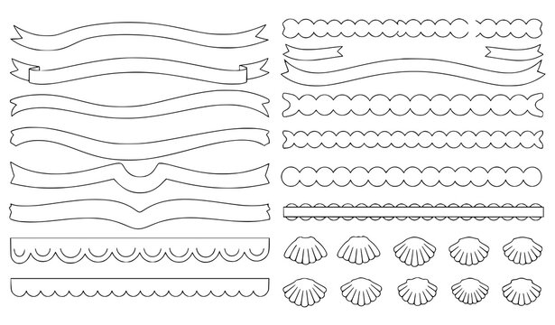 Scalloped edge seamless vector set ribbon border decorative frames