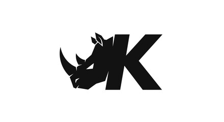 Black silhouette rhino head integrated with letter k on white background © pikri