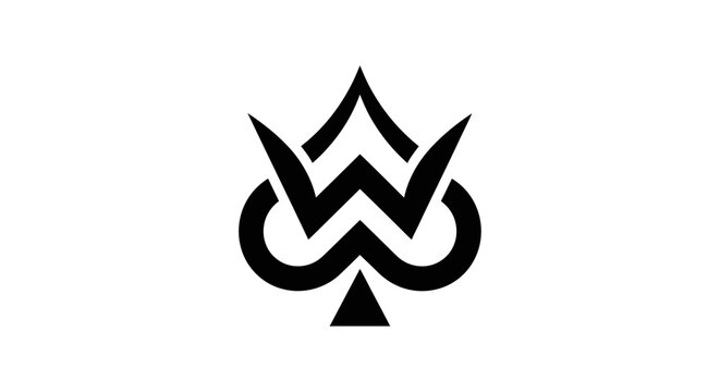 Black minimalist monogram logo combining letter W and spade symbol