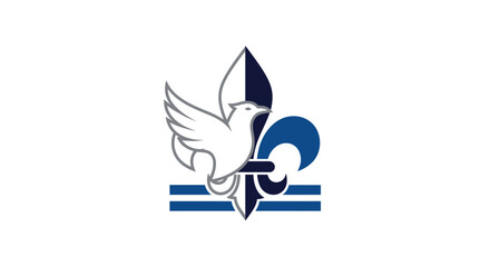Blue bird emblem integrated with fleur de lis symbol © pikri