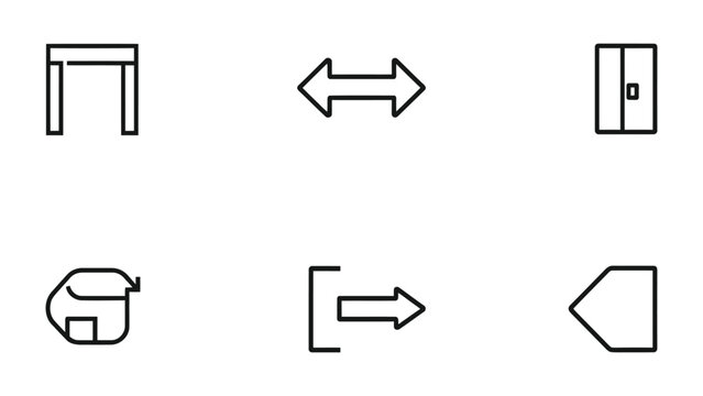 Signage of Directions: A minimalist collection of graphic icons, representing essential wayfinding and directional cues for navigation and guidance. 
