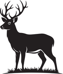 Obraz premium deer, stag, buck, antler, silhouette, vector, illustration, wildlife, animal, forest, nature, hunting, trophy, elk, forest, wilderness, isolated, black, white, icon, logo, sign, symbol, simple, minima