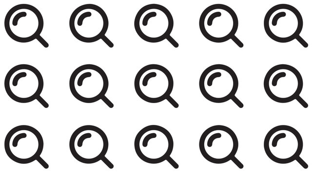 Magnifying glass icons, search symbols, vector graphics, black and white illustrations, 12 pcs