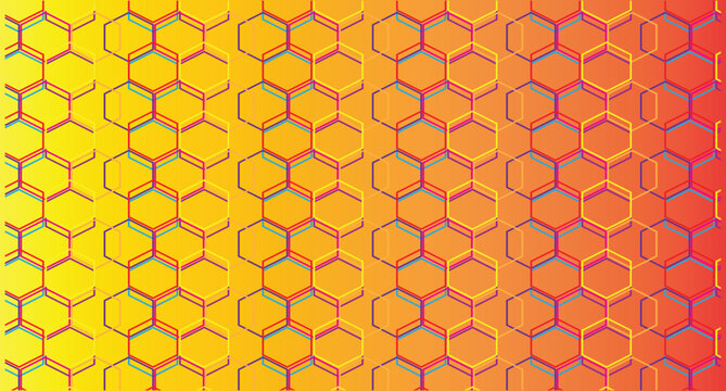 Abstract honeycomb pattern background, geometric hexagon texture with orange and yellow gradient, vibrant tech mesh vector illustration