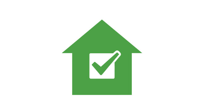 Green House Icon with Checkmark Symbolizing Verification, Approval and Agreement