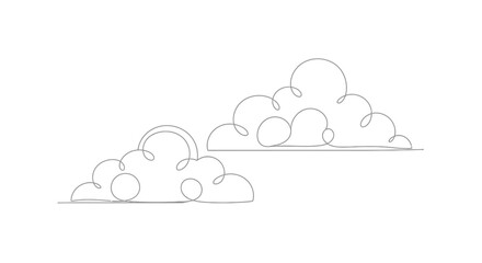 Naklejka premium Minimalist Line Art Illustration of Two Fluffy Clouds with a Rainbow Arc - A Simple, Elegant Design