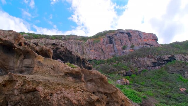 Historic ancient coastal cliffs along Robberg Nature Reserve circular hike