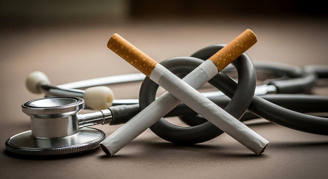 Cigarettes, stethoscope, anti-smoking, health risks, medical warning