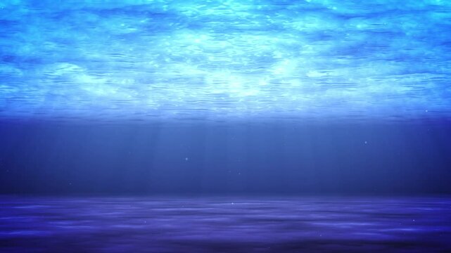 海中 背景素材 太陽の光が差し込む深い青い海 水面 幻想的 実写風 / Underwater background deep blue ocean with sunbeams filtered through water surface ethereal realistic style
