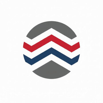 Chevron arrows logo with red, navy and gray layered zigzag stripes for branding and signage featuring vector look, emblem, icon with marketing and