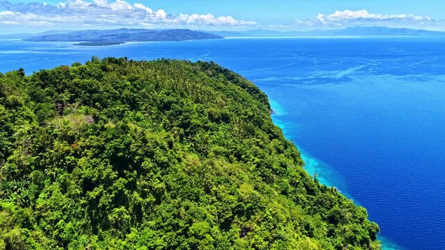 Idyllic Nature Scenery Of Limasawa Island In Southern Leyte, Philippines. Aerial Drone Shot
