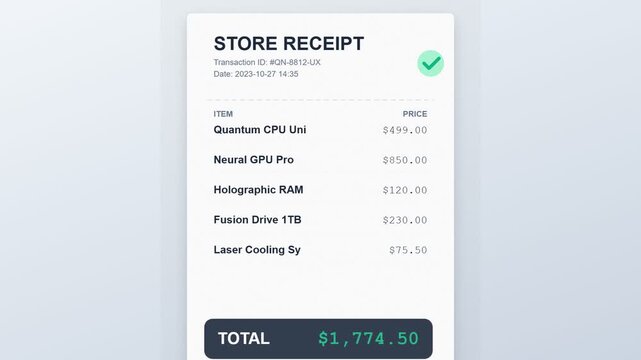 Store Receipt Showing Purchase of Futuristic Technology Items.