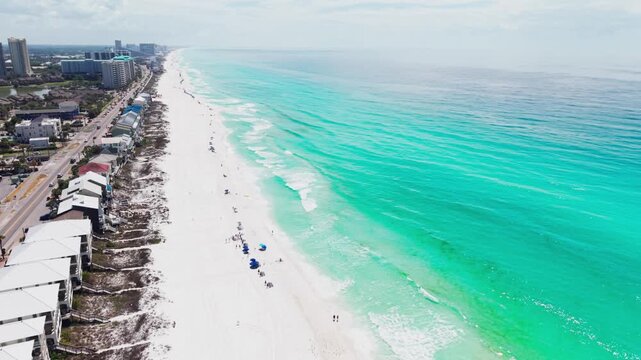 Bright sunny day at Ramsgate Beach with gentle Gulf waves from above, Santa Rosa Beach, Florida, USA