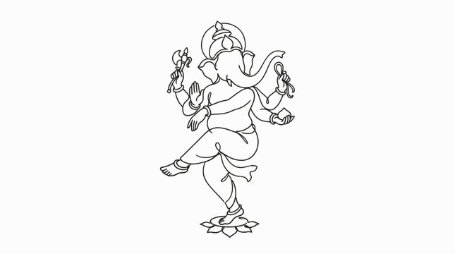 Elegant Line Art Depiction of a Multi-Armed Deity in a Dynamic Pose Brimming with Symbolism and Cultural Significance