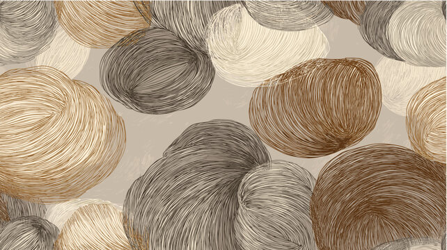 Abstract seamless repeat pattern with swirling circles in natural tones. Abstract seamless repeat pattern featuring swirling circular shapes over a linen texture background