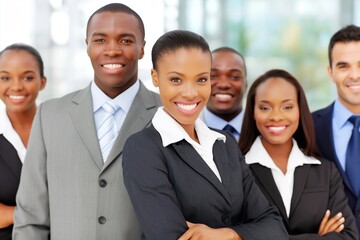 Fototapeta premium Portrait of diverse business professionals standing together representing teamwork leadership success and strong corporate unity