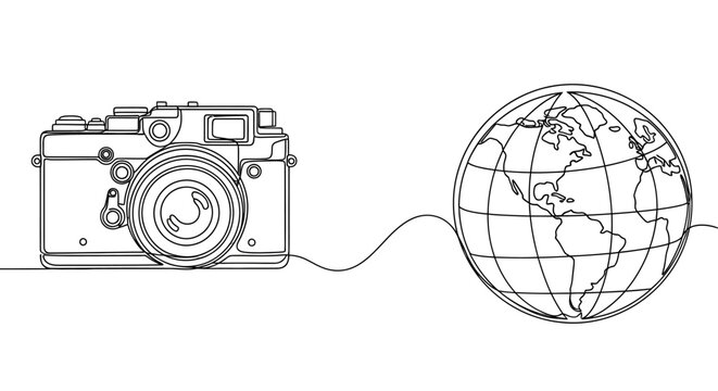 Camera connected to the world globe.