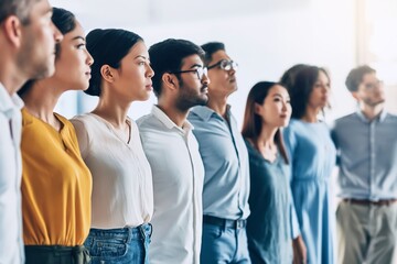 Obraz premium Diverse group of people standing in line looking forward representing unity confidence and shared vision goals