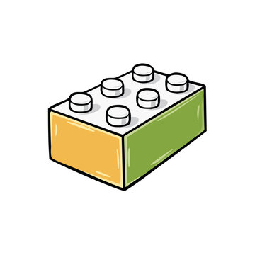 Hand Drawn Illustration of a Single Colorful Building Block toy ready for construction