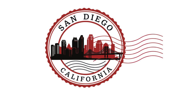 San Diego California Skyline Stamp Postmark Graphic Design