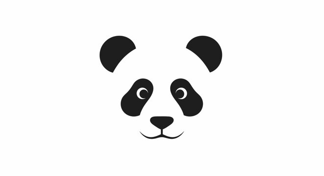 Minimalist Panda Face Icon on White Background, Simple Black and White Design