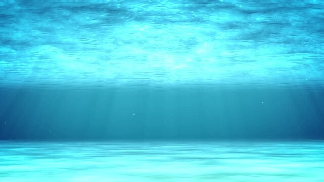 海中 背景素材 太陽の光が差し込む明るい青い海 水面 幻想的 清潔感 / Underwater background bright blue ocean with sunbeams filtered through water surface ethereal clean