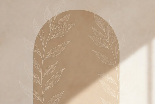 Abstract design featuring a light-toned arch with delicate leaf patterns on a textured background.