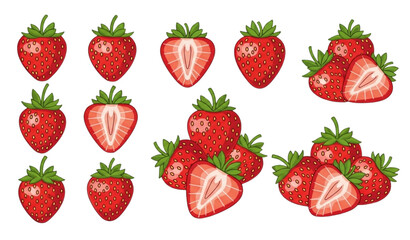 Strawberry fruit vector icon set whole sliced juicy berry illustration © Keyapayal