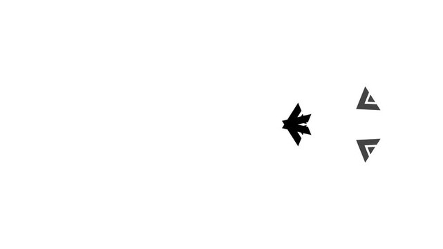 Minimal black bird silhouette in flight with geometric triangles and simple composition.